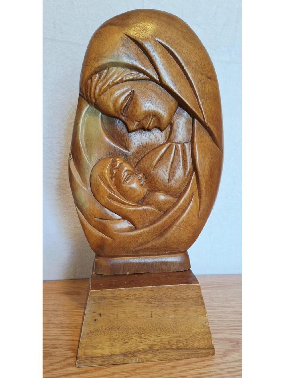 RARE Large 16.25" Vintage Hand-Carved Wooden Madonna & Child Sculpture – Lolita